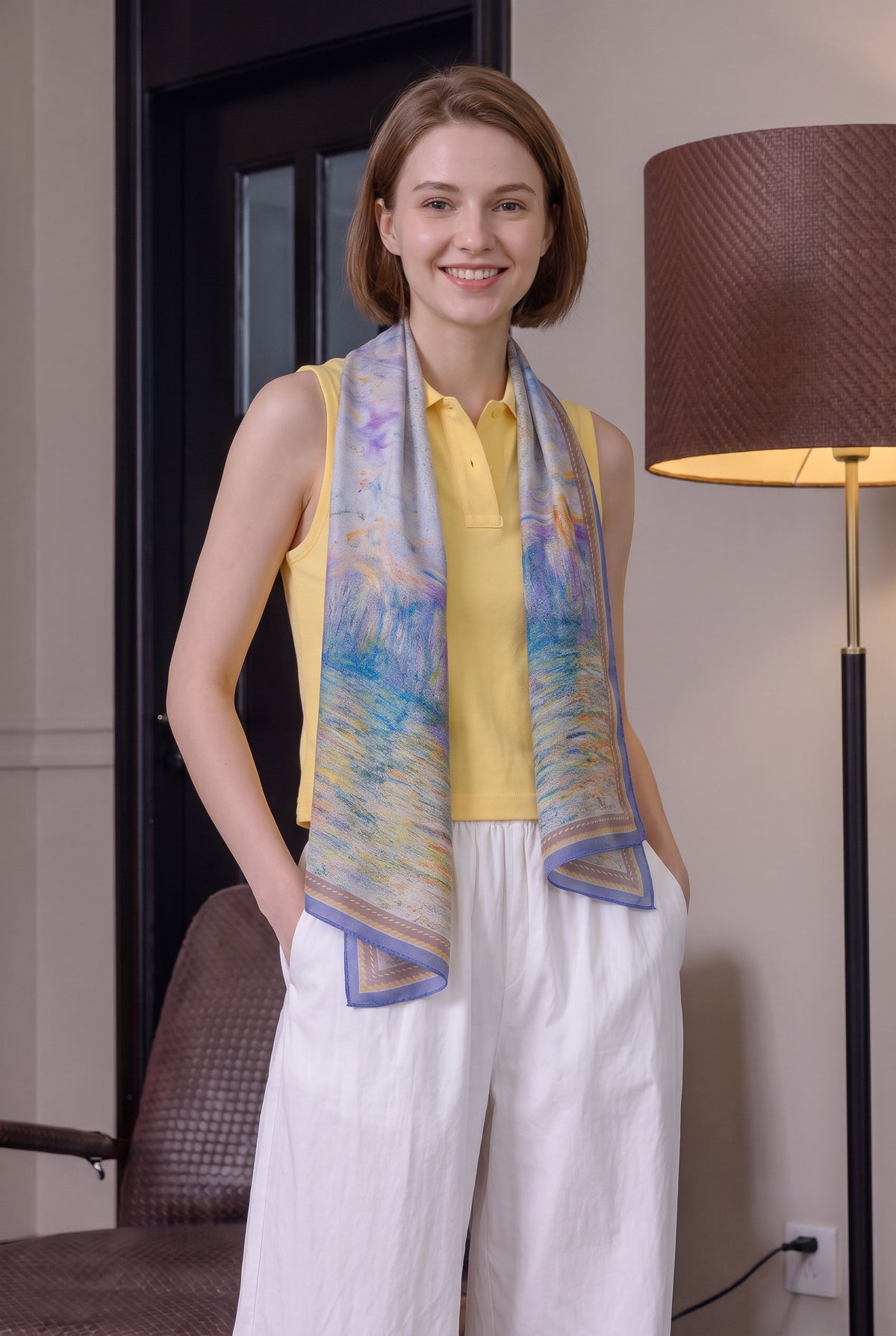 Creamy Oil Painting Silk Twill Stole