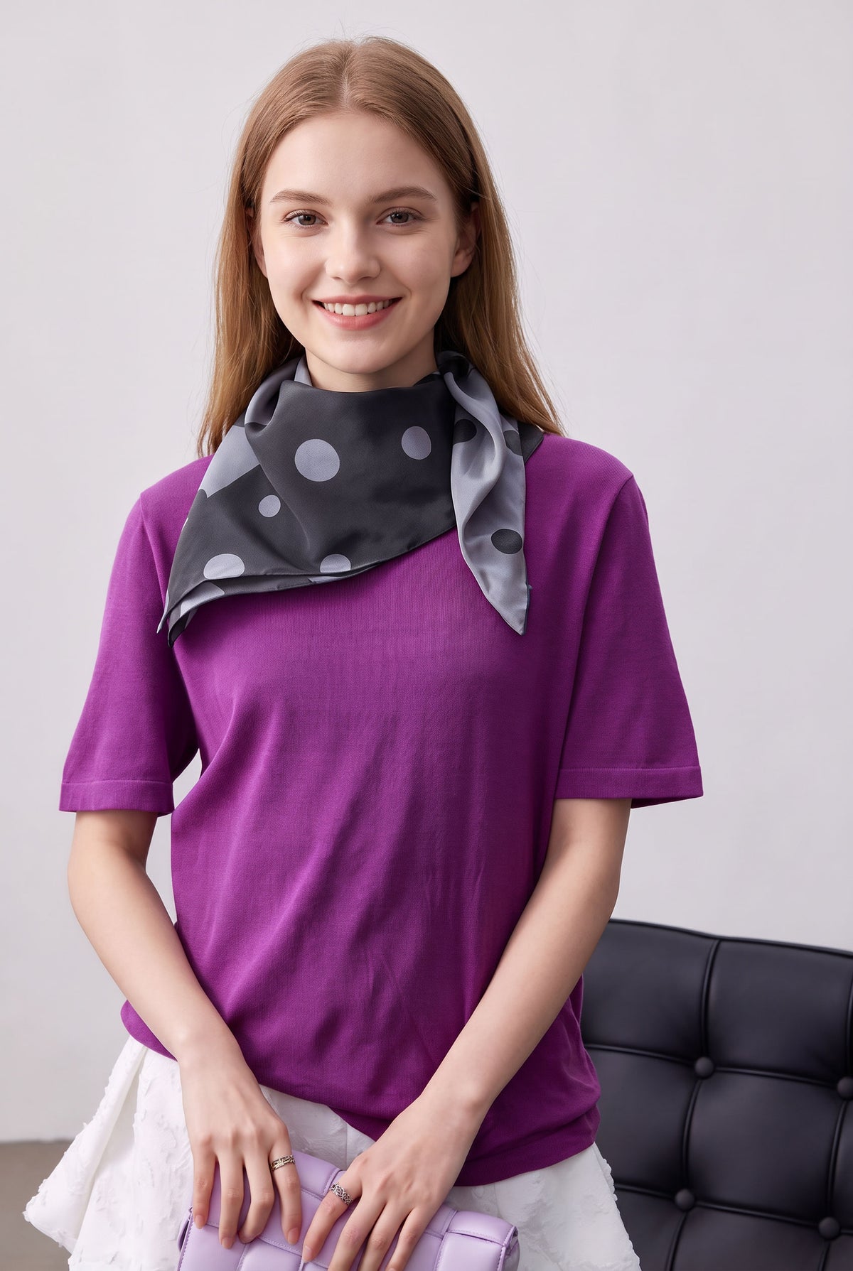 Gradient Grey Polka Dot Silk Twill Scarf