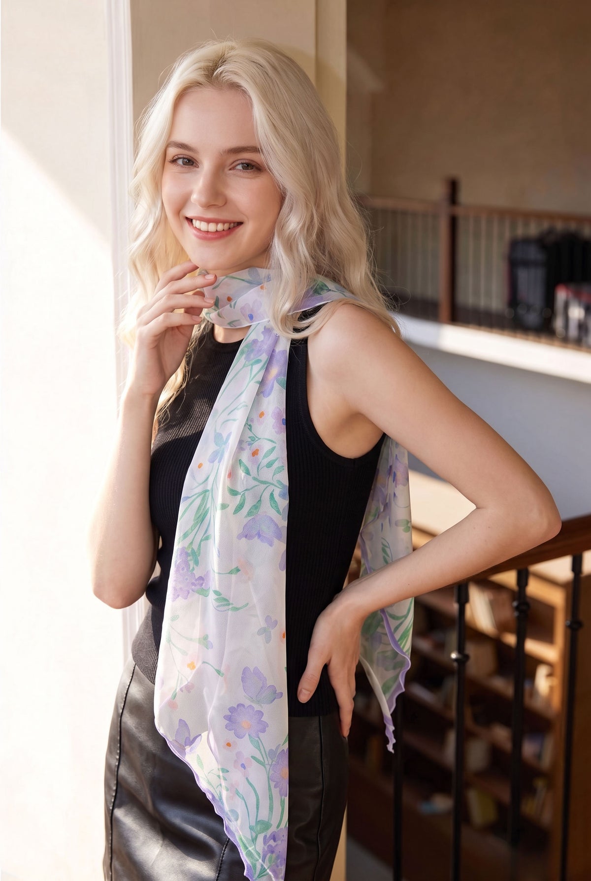 Breeze, Drizzle & Little Purple Blooms Silk Stole