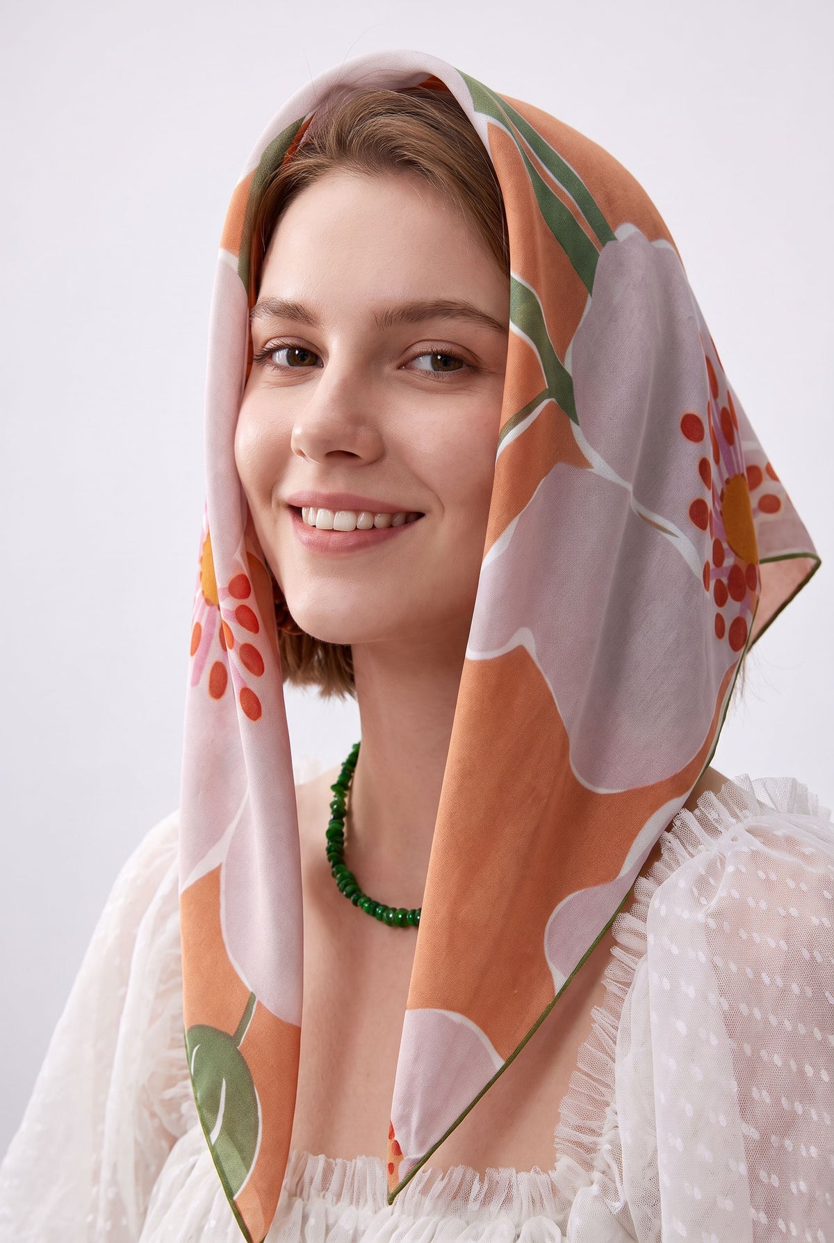 Gentle Grey Orange Silk Twill Scarf