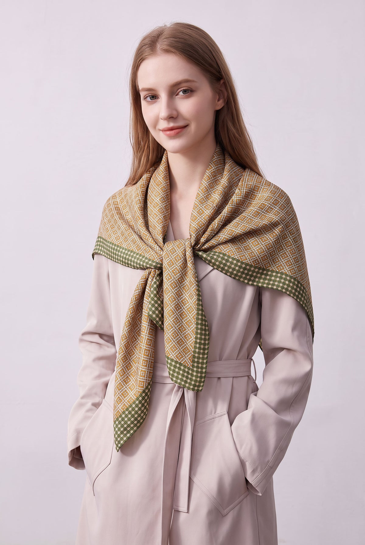 Awakening Green Plaid Silk Twill Stole