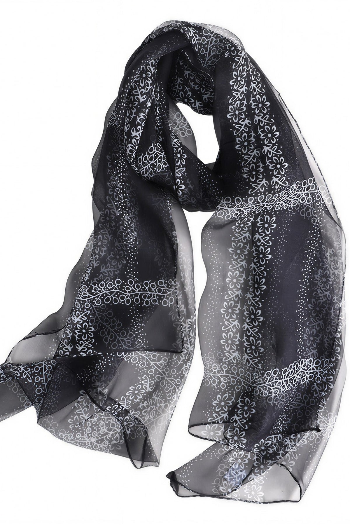 Muted Dark Tone Tiny Floral Print Silk Twill Stole