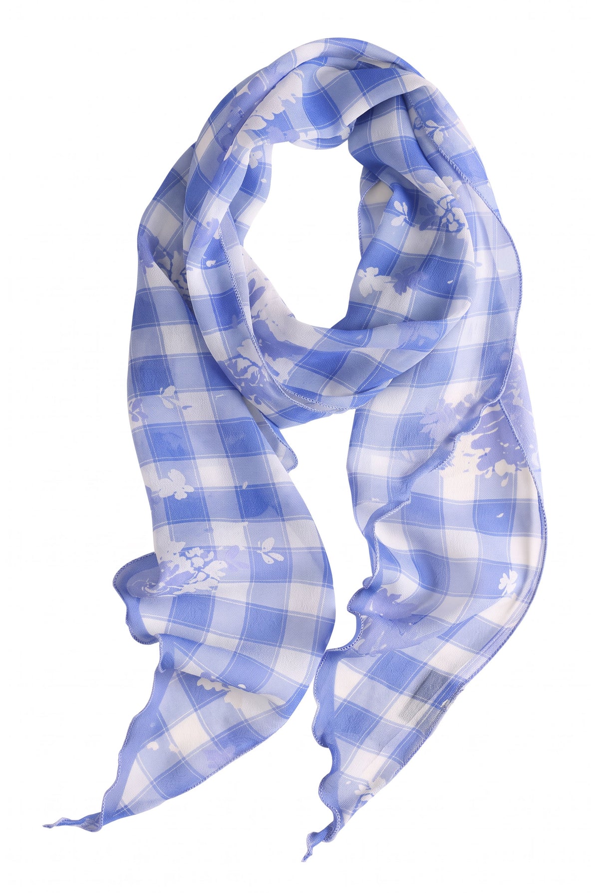 Blue White Check Notes Silk Stole