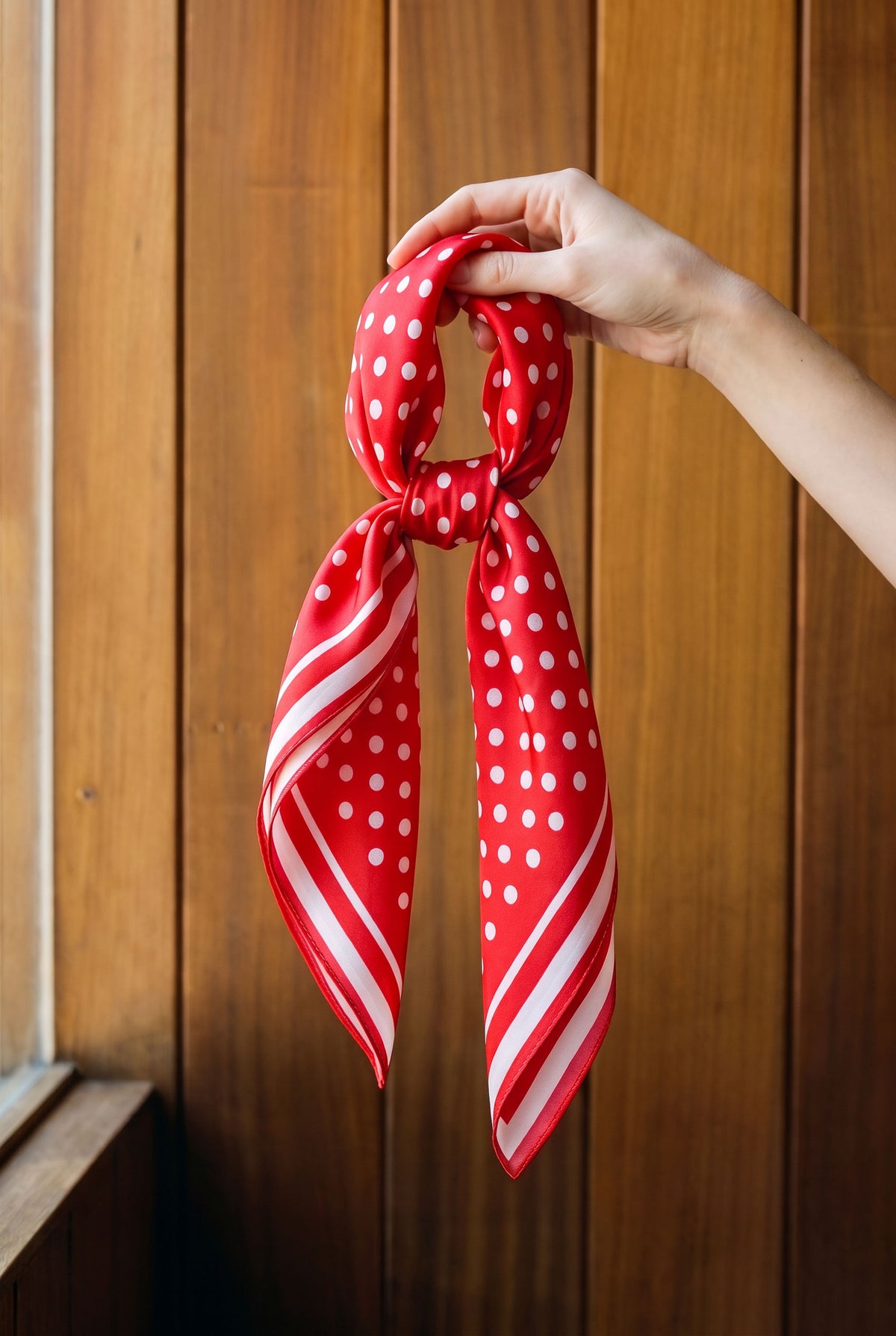 Red & White Polka Dot Silk Scarf