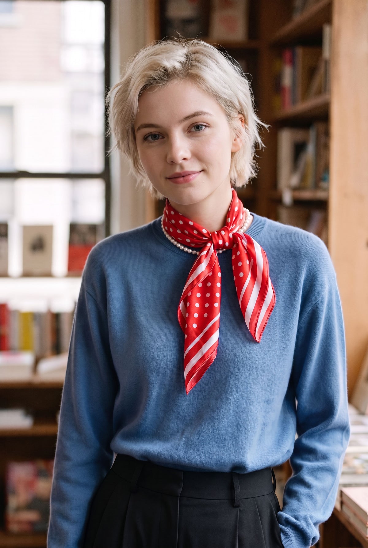 Red & White Polka Dot Silk Scarf